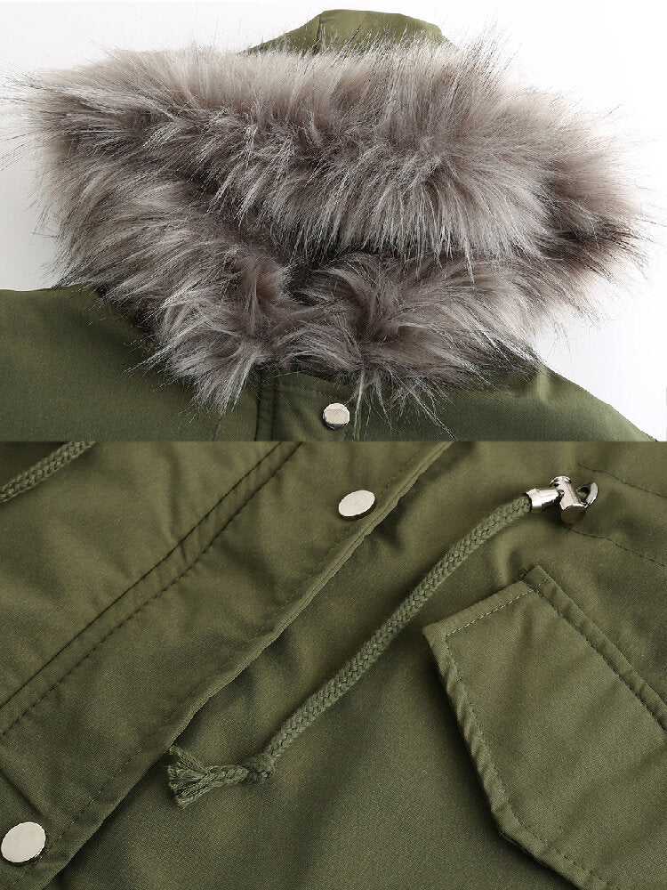 Plus Size Women Contrast Plush Lined Thick Hooded Coats With Faux Fur Secondary image