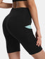Sport Women Solid Color Elastic High Waist Yoga Running Biker Shorts With Pocket
