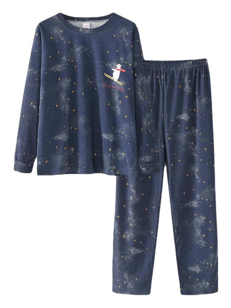 Women's Polar Bear & Starry Sky Pajama Set - Pullover Top & Elastic Waist Pants with Pockets Main image