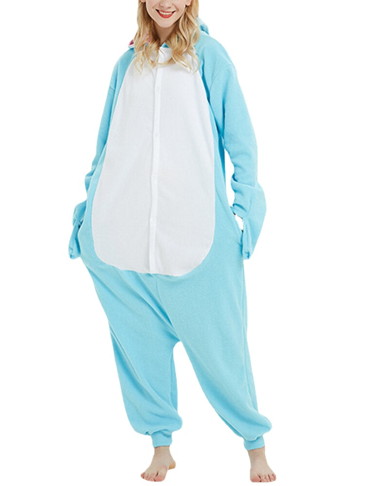 Women's Cute Narwhal Fleece Hooded Jumpsuit - Cozy Animal Onesie Pajamas Main image