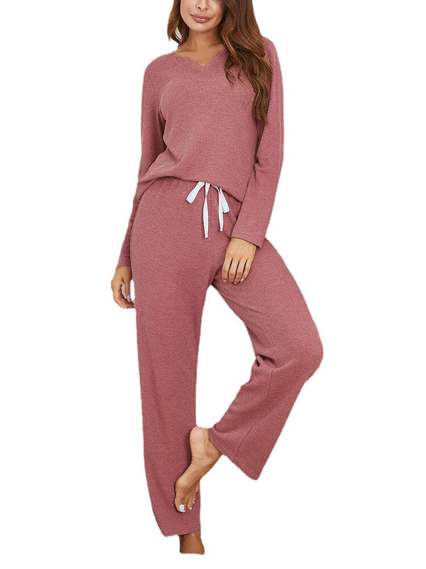 Plus Size Women's V-Neck Two-Piece Lounge Pajama Set