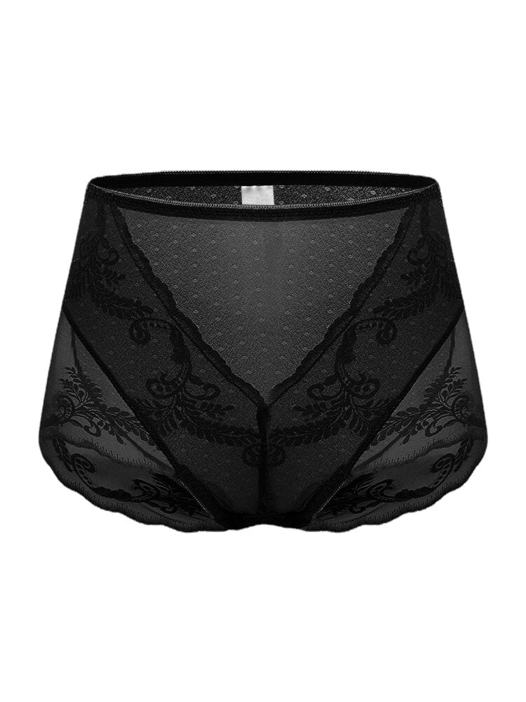 Plus Size Lace Jacquard Sheer High Waist Breathable Panties Main image