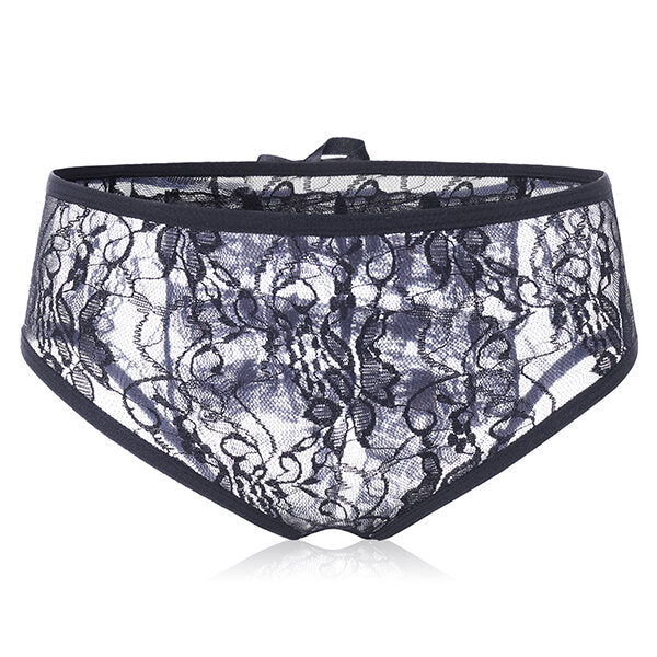 Plus Size Sexy Crotchless Lace Ruffle Back Low Waist Panties for Women