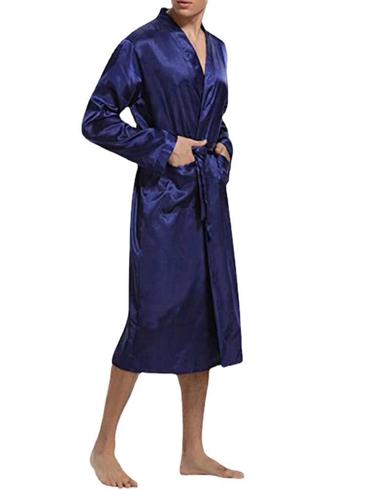 Men Comfortable Mid Long Bathrobe Lightweight Sleepwear Loungewear Main image