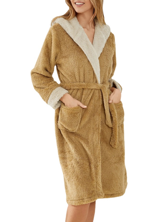 Women's Cute Rabbit Ear Fleece Hooded Robe - Warm, Loose, Lace-Up Main image