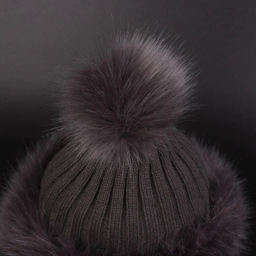 Vintage Women Artificial Rabbit Fur Knit Hat Winter Thicken Warm Ski Beanie Cap Secondary image