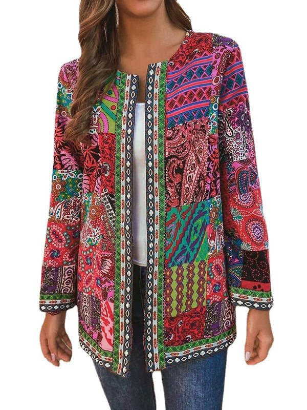 Ethnic Style Vintage Floral Printed Long Sleeve Coats For Women