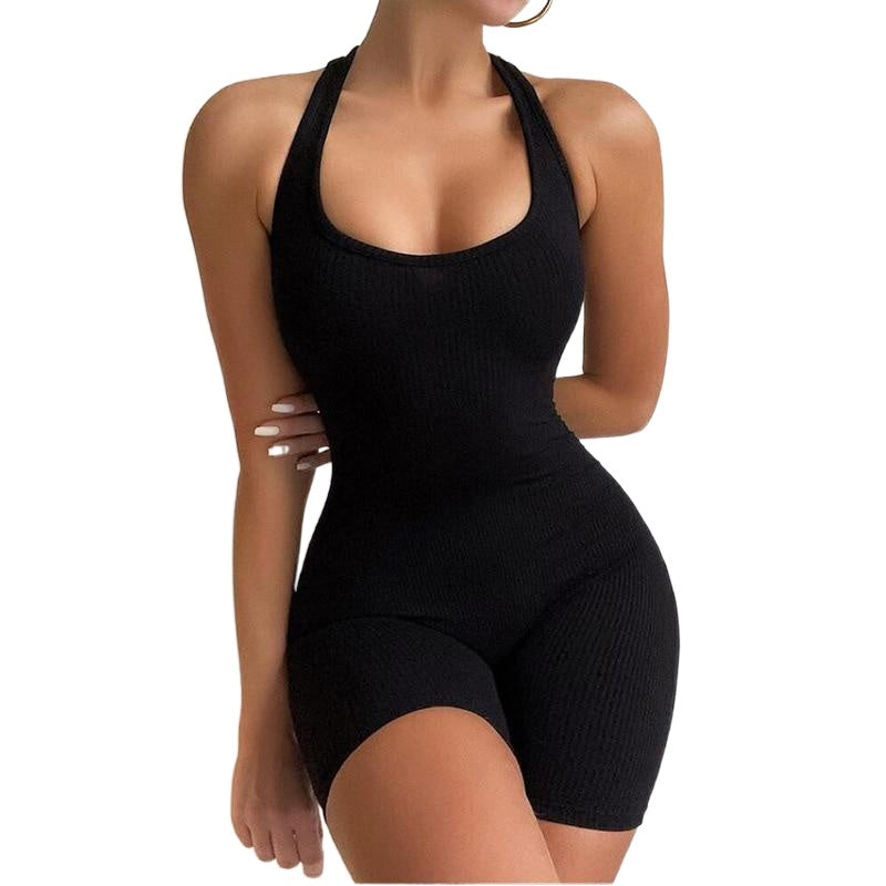 Sexy Breathable Ladies' Solid Knit Fitness Overalls