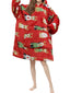 Women Thick Christmas Cartoon Animal Print Flannel Fleece Lined Oversized Warm Pajamas