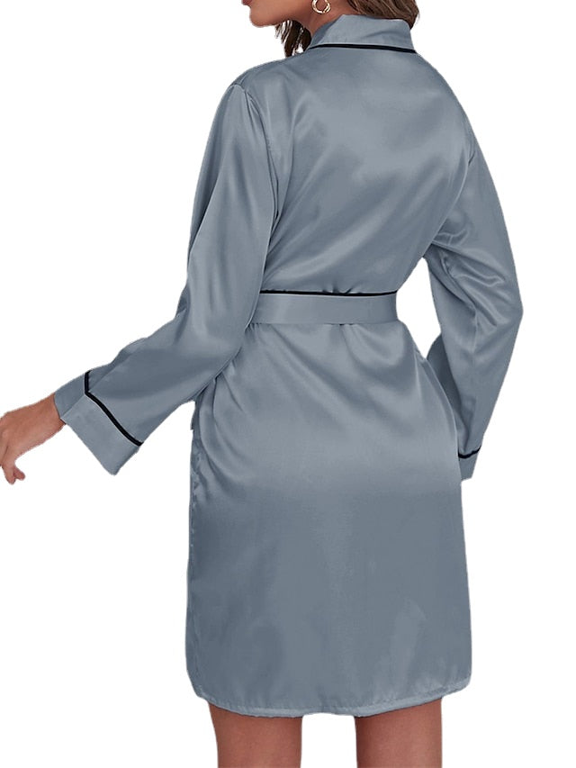 Elegant Women's Satin V-Neck Wrap Mini Dress - Luxury Solid Color Lounge Wear