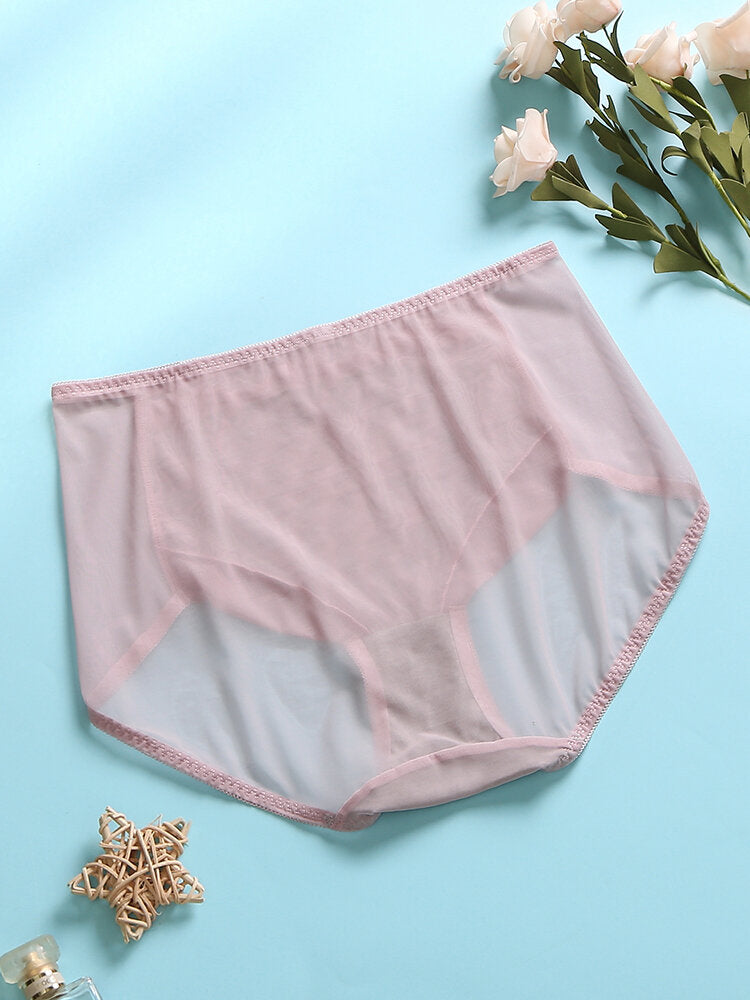 Women's Breathable Mesh High Waist Panties - See Through, Cozy, Solid Color