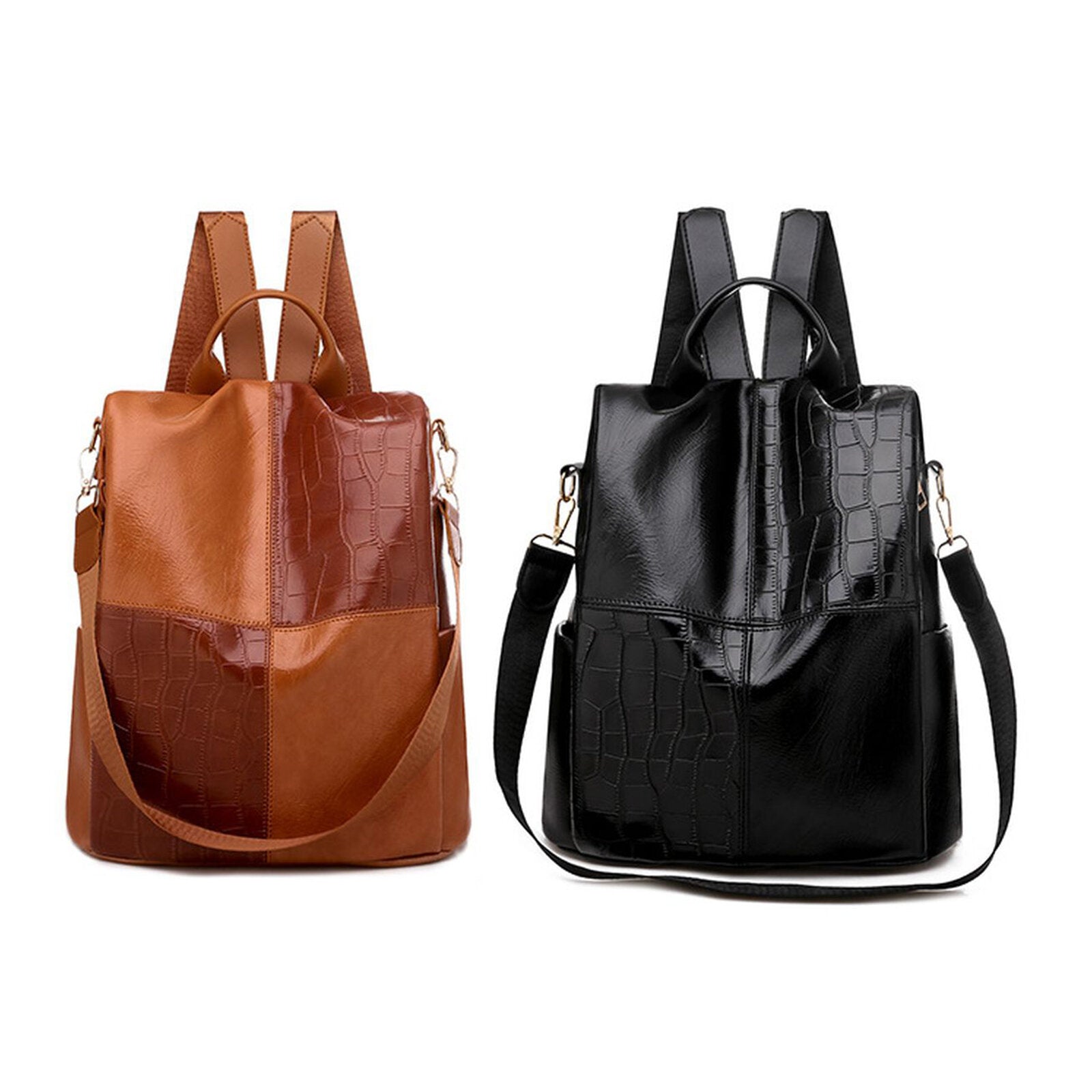 Women Artificial Leather Vintage Crocodile Embossing Backpack Convertible Strap Large Capacity Crossbody Bag Main image