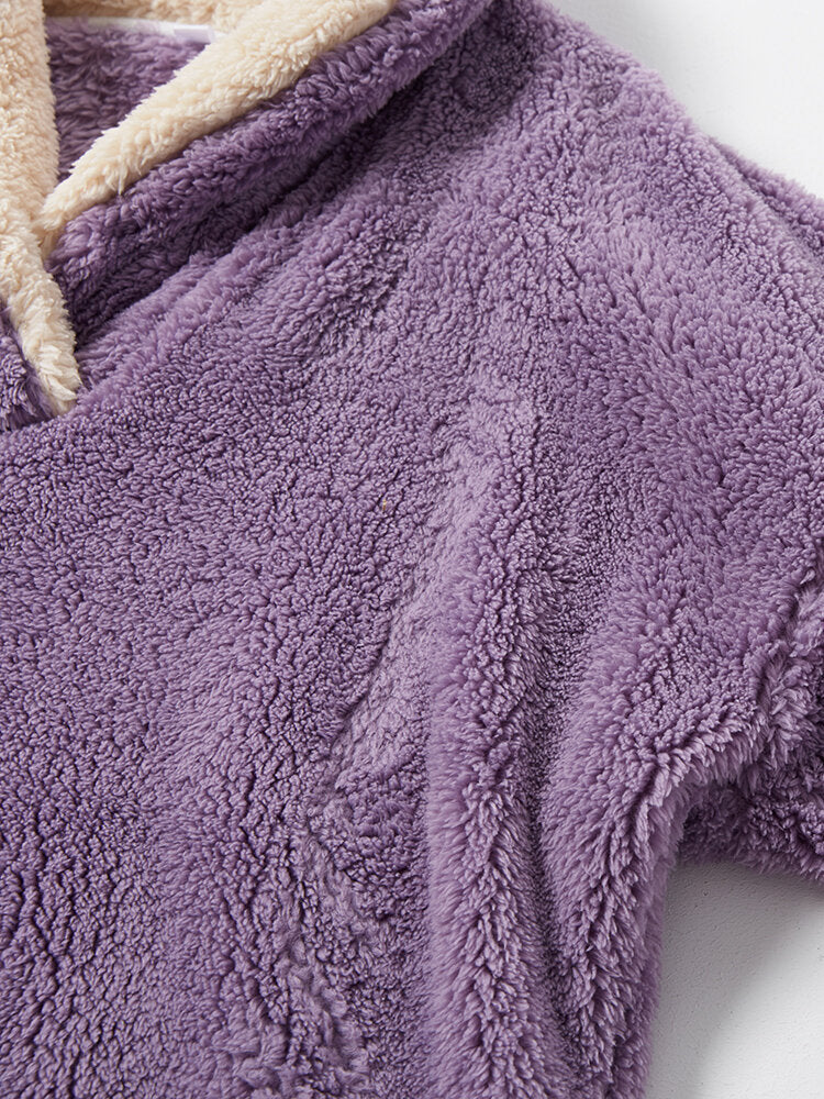 Women's Fluffy Plush Lapel Pajama Set - Warm High-Low Hem Loungewear Secondary image