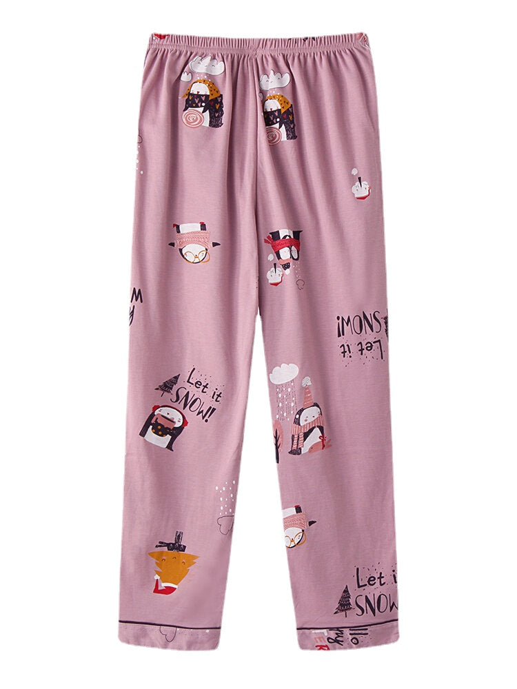 Women's Cartoon Print O-Neck Loose Pajama Set