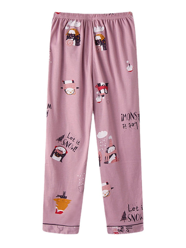 Women's Cartoon Print O-Neck Loose Pajama Set