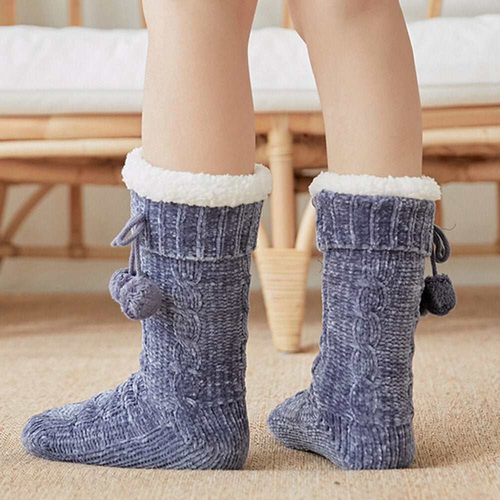 Women Warm Winter Outdoor Solid Color Plus Velvet Thicken Home Sleep Socks Tube Socks With Fluff Secondary image