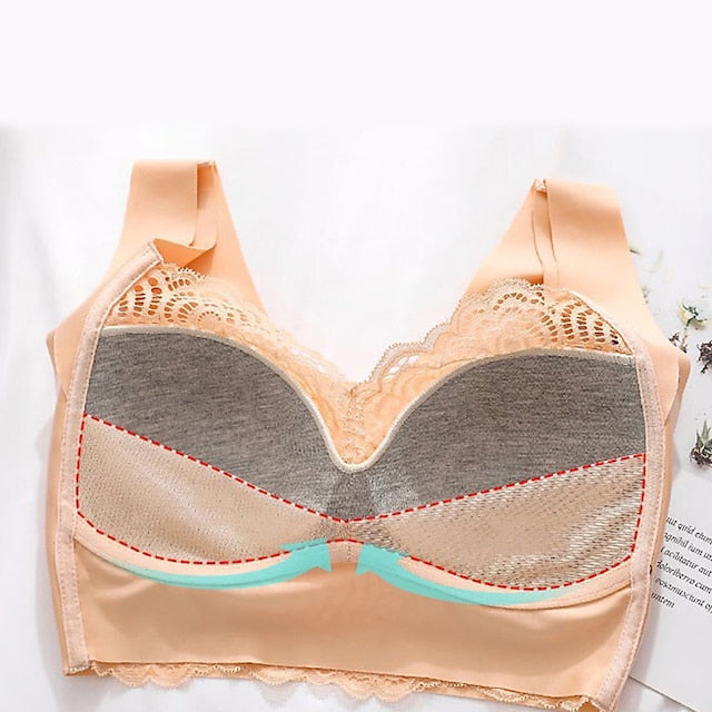 Women's Plus Size Bras & Bralettes Seamless Full Coverage Solid Color Micro-elastic Push Up Casual Daily Nylon V Neck