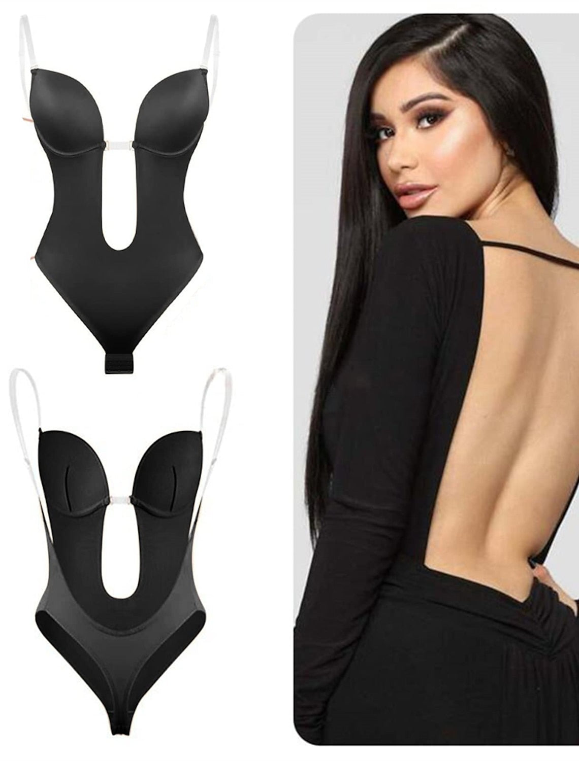 Women's Invishaper-Plunge Backless Bra Shaper Bra Bodysuits Seamless Thong Women's Deep V-Neck Clear Strap for Parties Dresses Main image