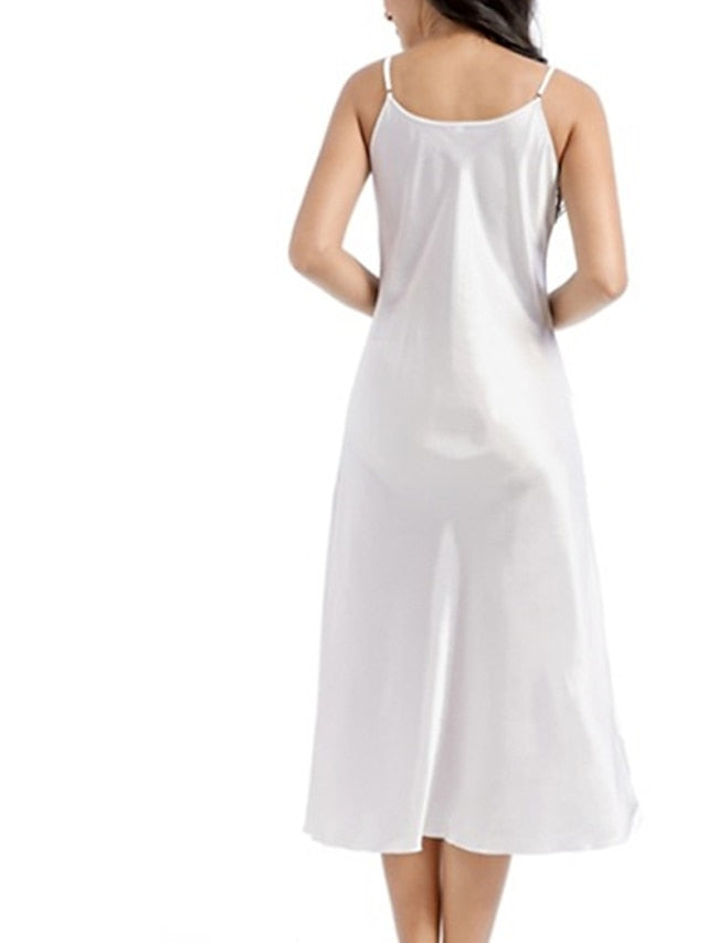 Women's Satin Sleeveless Nightgown - Retro Comfort, Breathable, Adjustable Straps, Perfect Gift