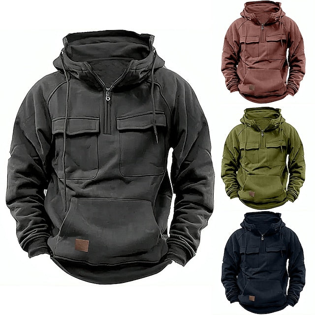 Men's Tactical Hoodie, Quarter Zip Hooded Sweatshirt, Long Sleeve, Casual Streetwear for Sports, Outdoor, Daily Wear - Spring & Fall Main image