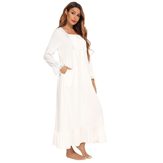 Women's Pajamas Nightgown Nighty Pjs Pure Color Simple Comfort Party Home Daily Gift Square Neck Long Sleeve Fall Spring Blue Purple