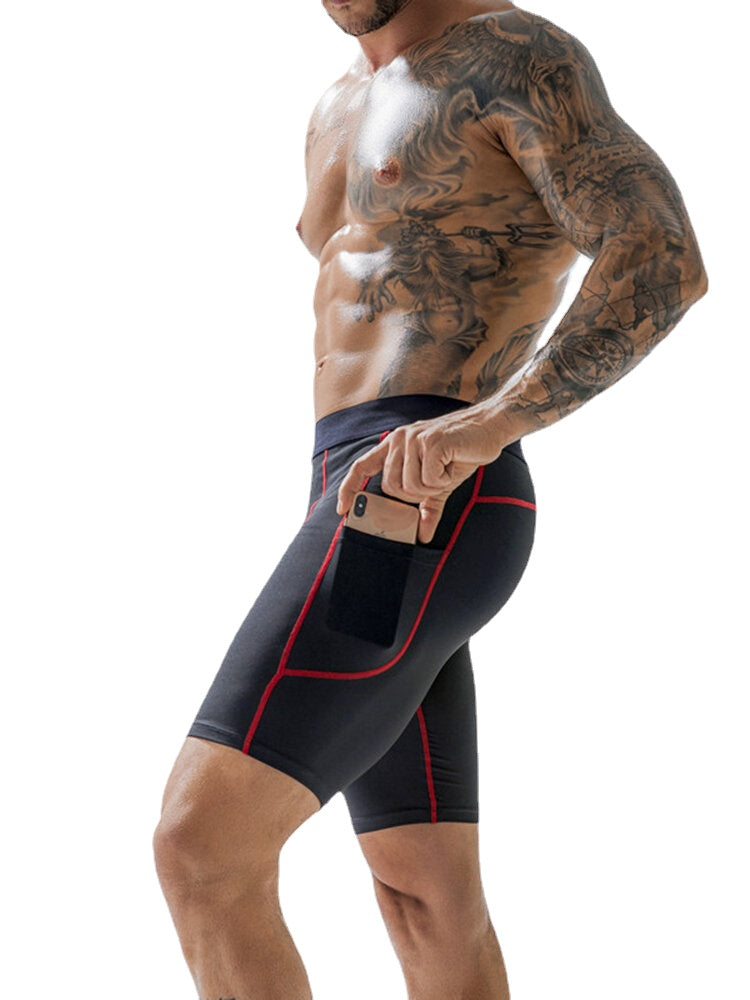 Men Stretch Slim Sport Quick Dry Pocket Mid Waist Breathable Thin Fitness Shorts Secondary image