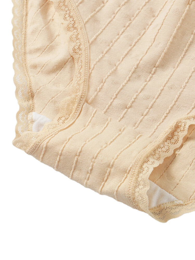 Women's Cotton Lace Trim Antibacterial Mid-Waist Panties