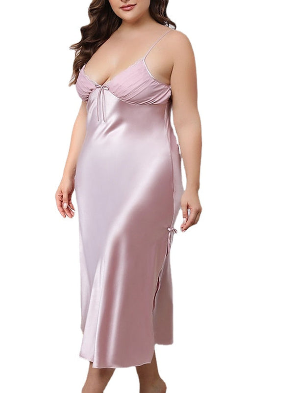 Women's Sexy Maxi Sheath Dress with Split Bow - Solid Color Party Slip Dress