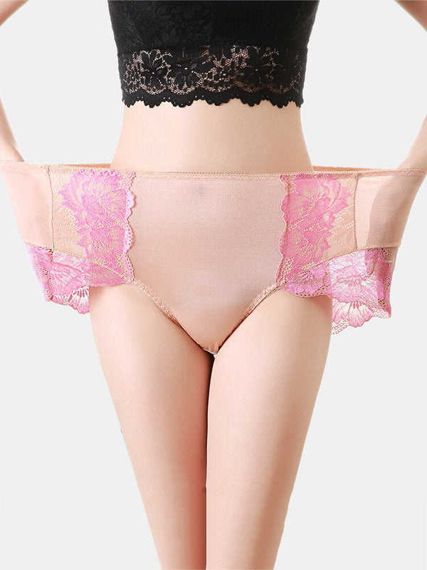 High Waisted Lace Mesh Cotton Lined Comfy Full Hip Panty