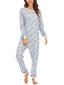 Plus Size Women Cute Cartoon Elephant Print Long Sleeve Pants Rompers Home Casual Sleepwear