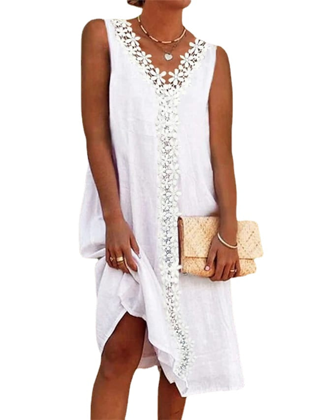Women's Sleeveless Lace V Neck Vacation Loose Fit Dress Main image