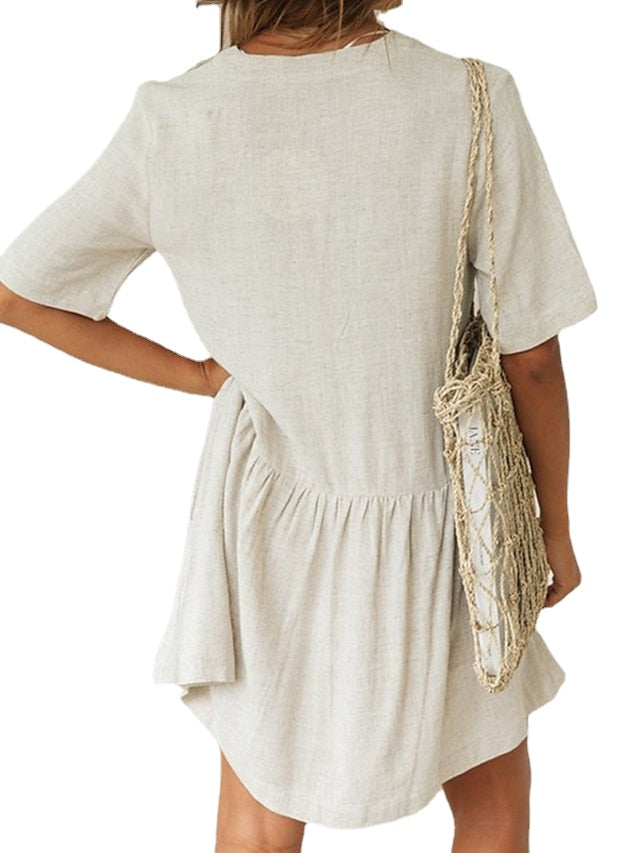 Women's Cotton Blend V-Neck Short Sleeve Nightgown - Simple, Comfortable Loungewear for Spring/Summer