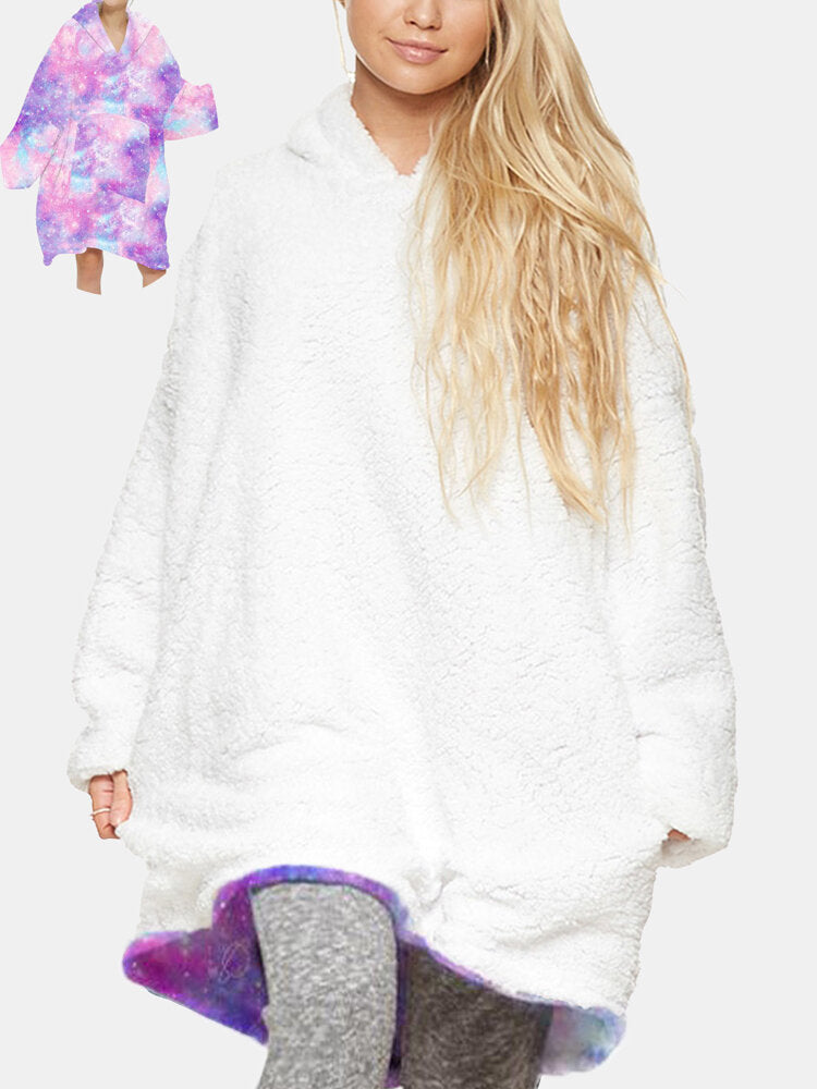 Women's Starry Sky Reversible Blanket Hoodie with Pocket - Oversized, Thick, Comfy Homewear Secondary image