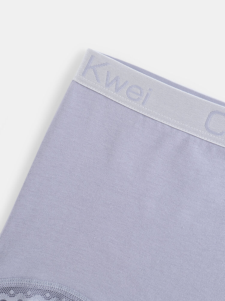 Women's Cotton Lace Trim Panties with Letter Waistband - Solid Color, Cozy Lining Secondary image