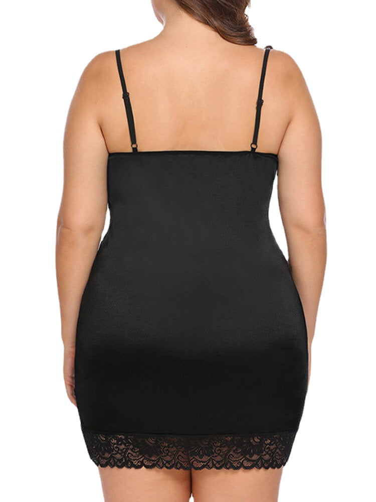 Plus Size V-neck Lace Patchwork Nightdress for Women