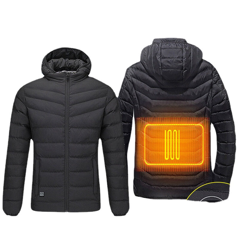 Mens USB Heated Warm Back Hooded Winter Jacket Motorcycle Skiing Riding Coat Secondary image