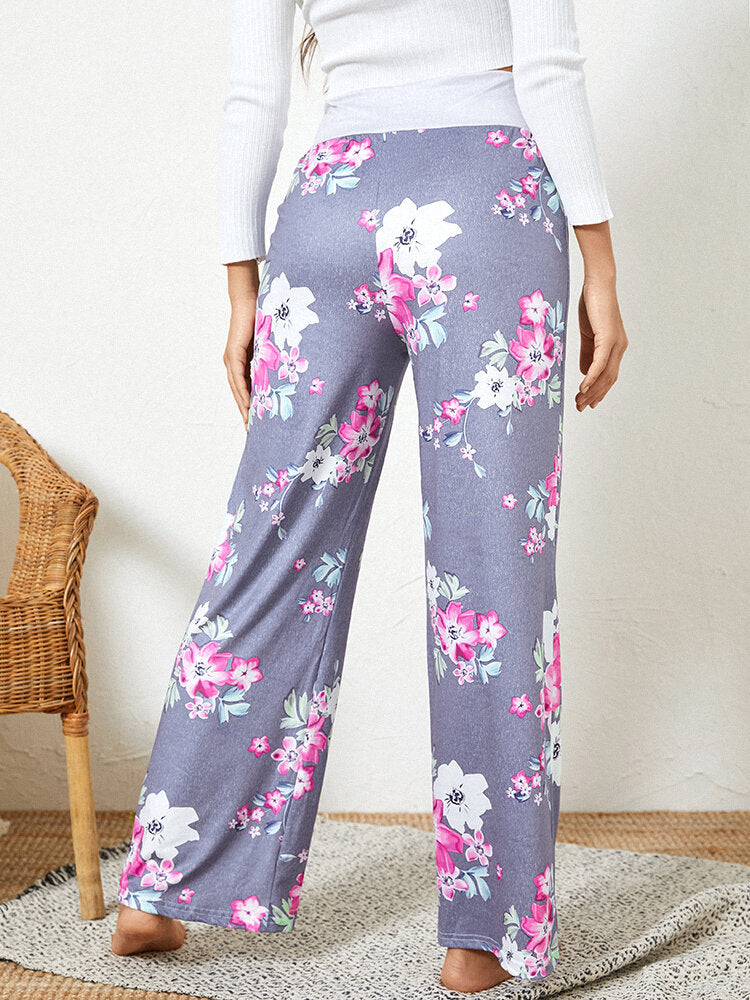 Plus Size Women Floral Printing Drawstring Waist Loose Casual Home Pajamas Pants Secondary image