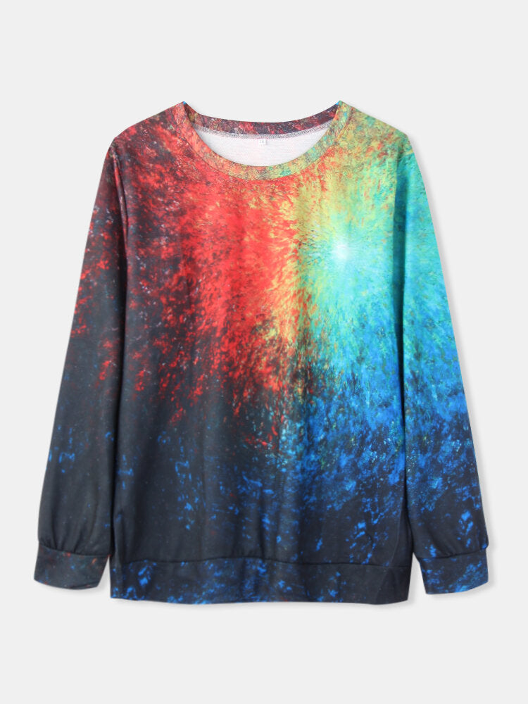Women Colorful Tie-Dye Print O-Neck Casual Long Sleeve Pullover Sweatshirt