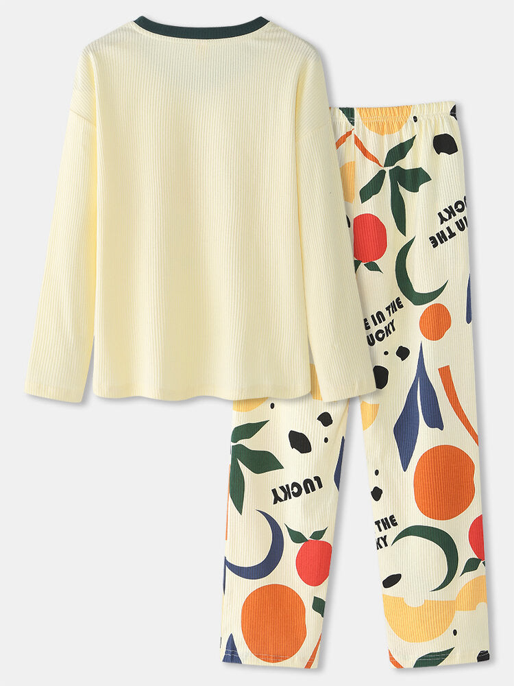 Women's Graphic Letter Print Ribbed Pullover Pajama Set with Elastic Waist and Pockets Secondary image
