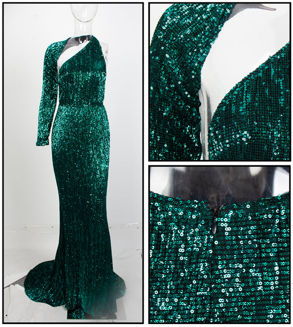 Love&Lemonade Open Back Separate Sleeve Elastic Sequins Long Dress LM81333-1 Autumn/Winter