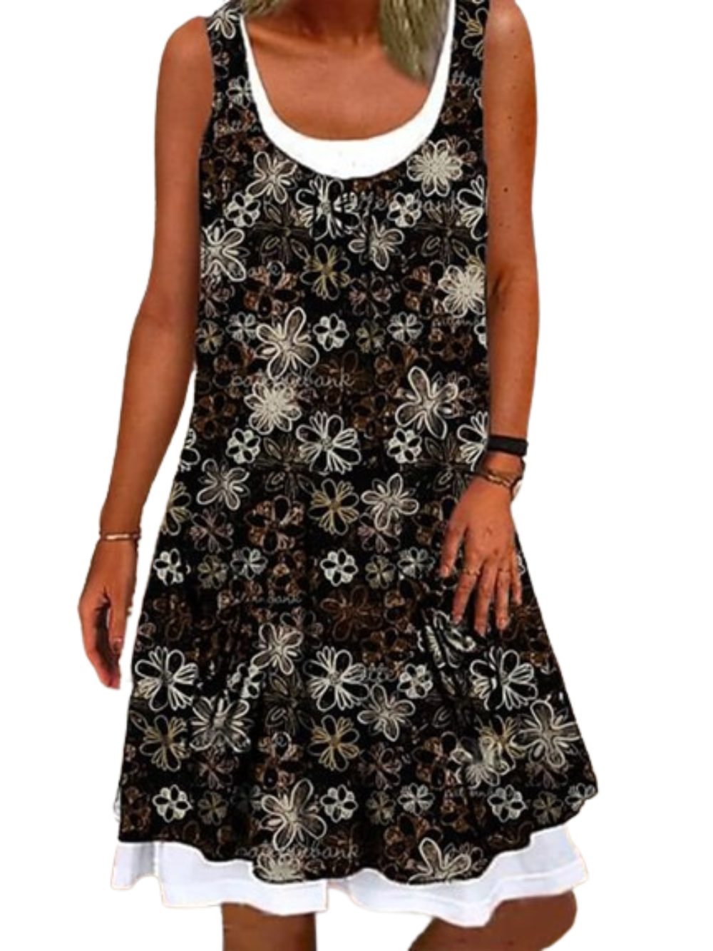 Women's Floral Fake Two Piece U Neck Active Fashion Holiday Sleeveless Dress Secondary image