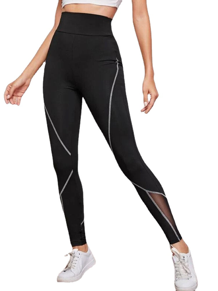 Women Patch Line Print Elastic Waist Bodycon Sport Casual Leggings Main image