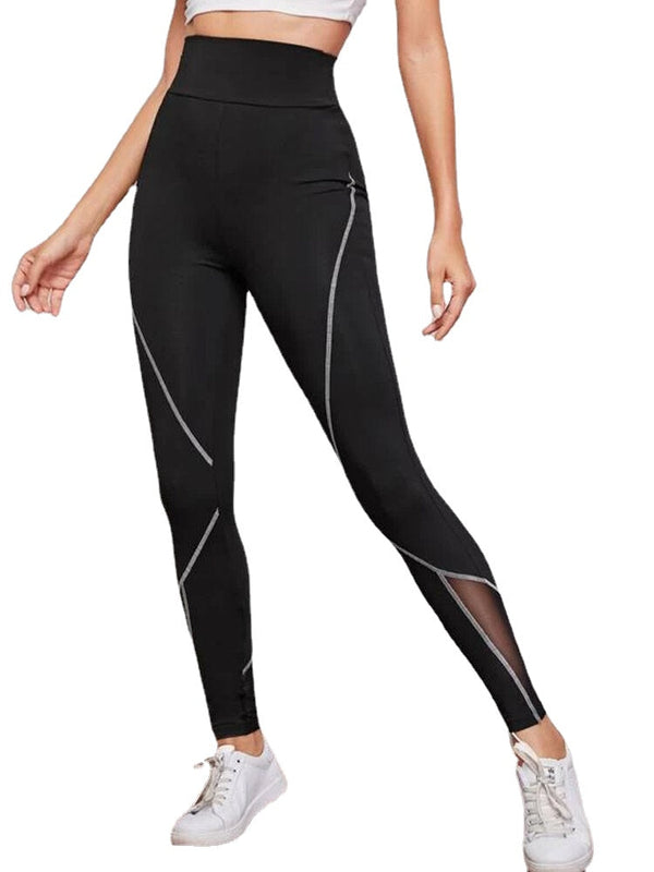 Women Patch Line Print Elastic Waist Bodycon Sport Casual Leggings