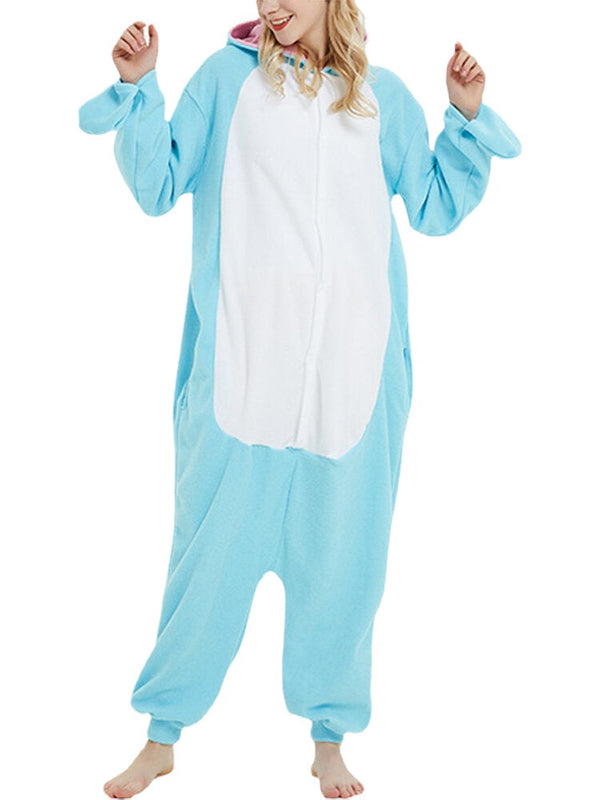 Women's Cute Narwhal Fleece Hooded Jumpsuit - Cozy Animal Onesie Pajamas
