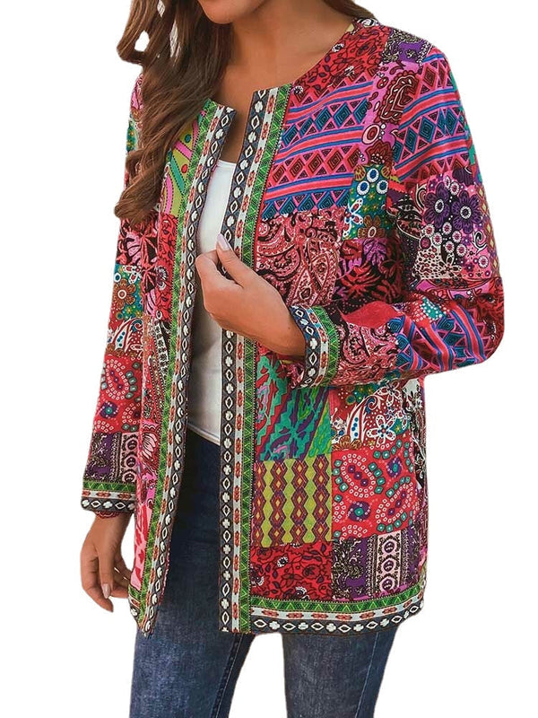 Ethnic Style Vintage Floral Printed Long Sleeve Coats For Women