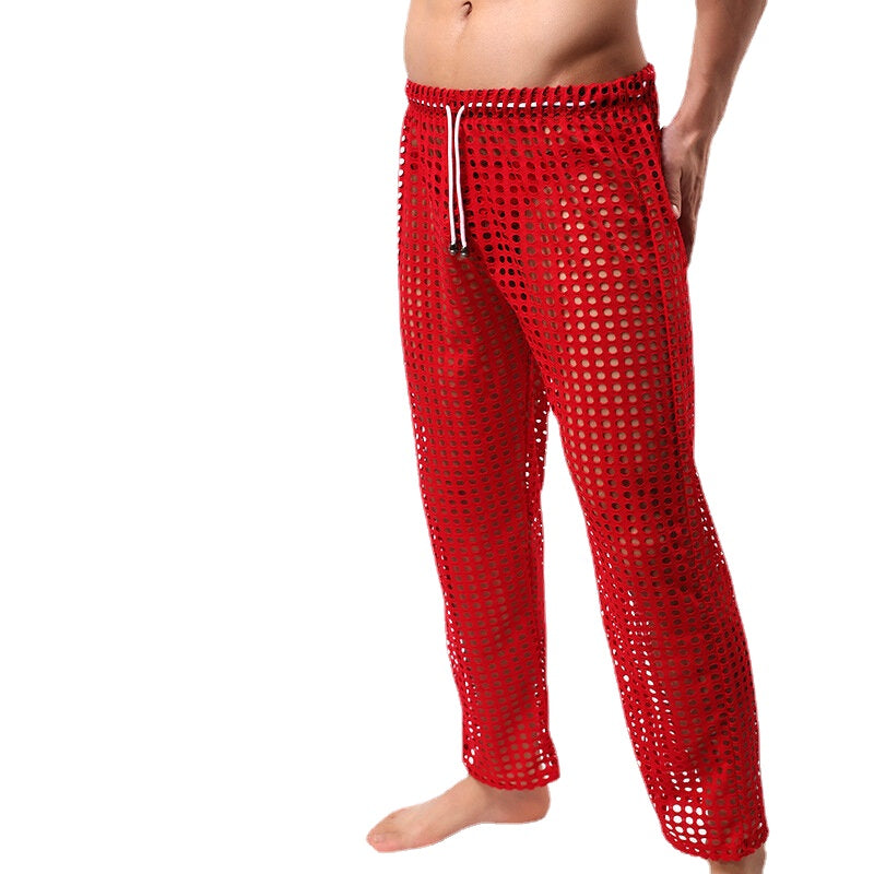 Sexy Hollow Mesh Breathable Perspective Home Sleepwear Pajamas Pants for Men Main image
