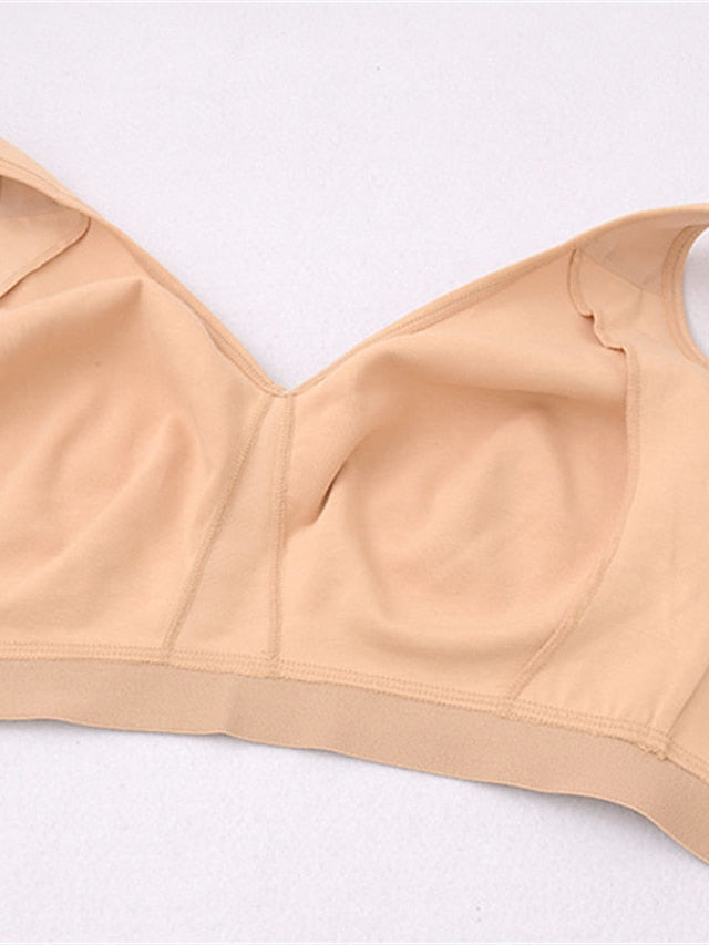 Women's Wireless Bras Padded Bras Fixed Straps Full Coverage Deep U Breathable Pure Color Hook & Eye Date