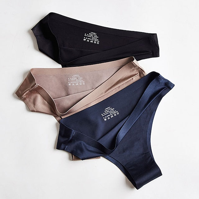 Women's Invisible Seamless Underwear Ice Silk Yoga Half Back Coverage Panties Pure Color Basic Panties