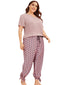 Plus Size V-Neck Top & Print Tie Pants Pajama Set for Women