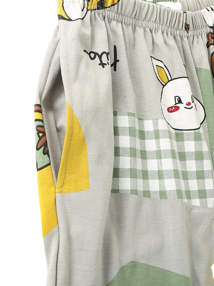 Women's Cartoon Print Pajama Set: Elastic Waist, Pocket Pants